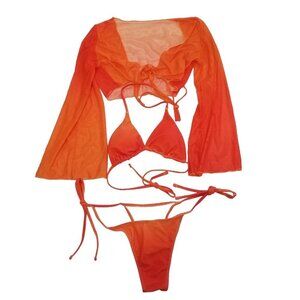 NEW SHEIN 3pack Solid Halter Triangle Bikini Swimsuit & Cover Up Top Size S Colo
